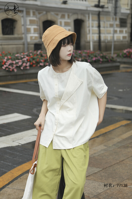 goods in stock! New in early summer! [original of three plain clothes] simple temperament casual shirt 77138# XYJ