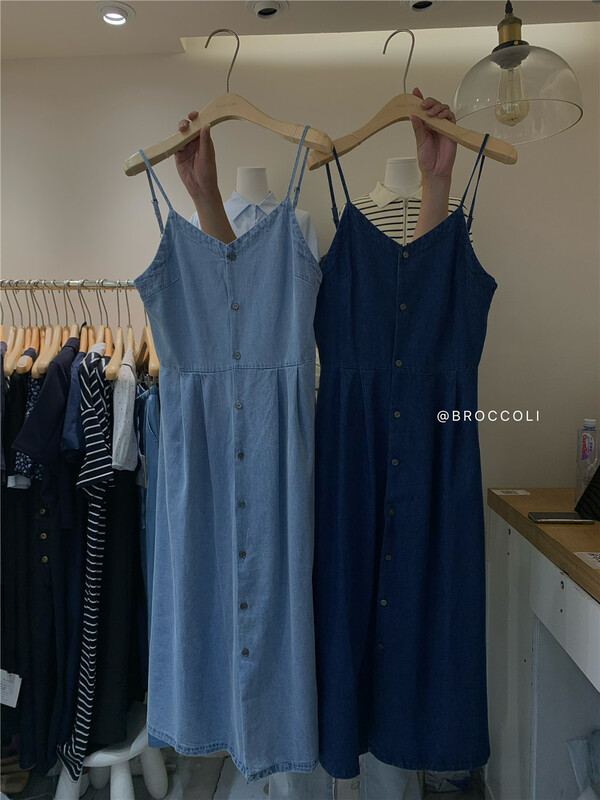 [broccoli] Korean V-neck button up denim dress ys1-8010# zjy