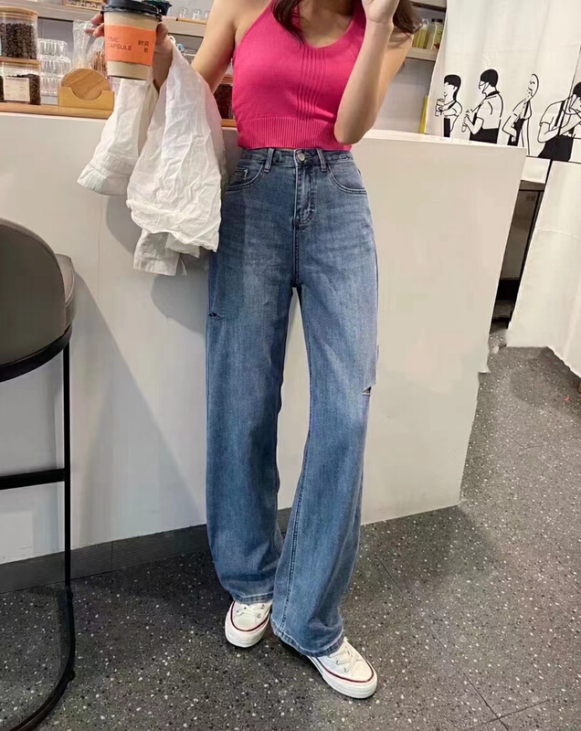 [queen] Korean version of design sense, pierced and thin jeans a69103# ozq