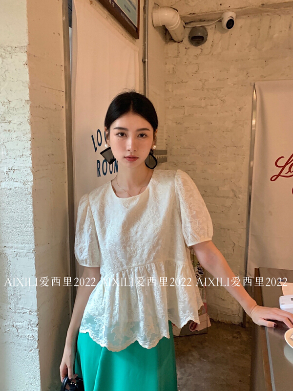 [aixili aisili] Korean Round Neck Lace Blouse 6612# WPL