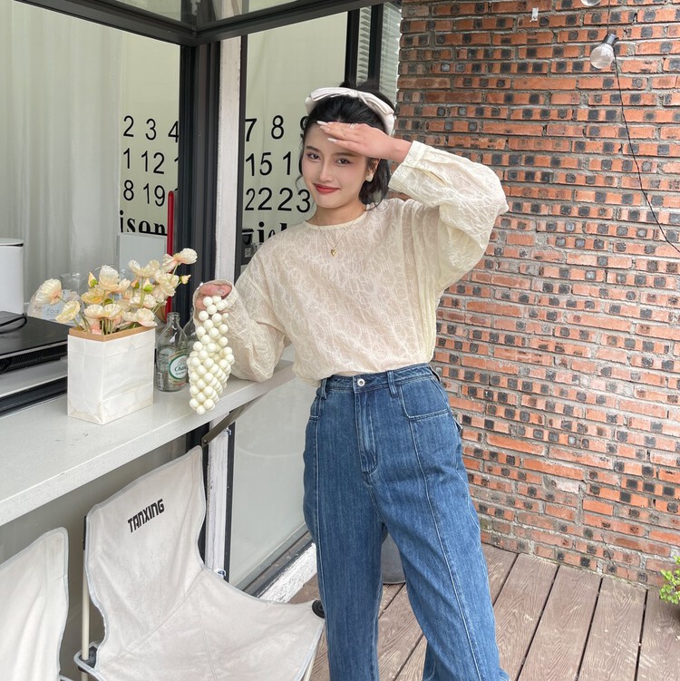 [Rin] niche design Crew Neck Shirt 21061# cqw