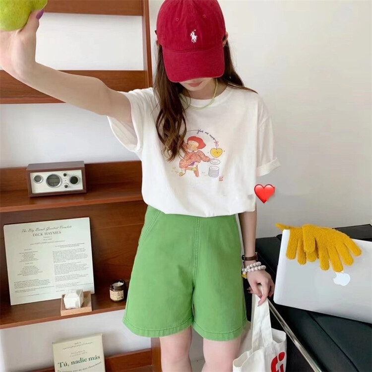 [Mao Mao] Korean print comfortable short sleeve T-shirt 8010# ll