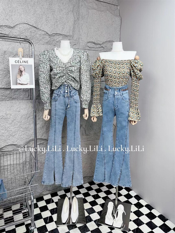 New year in early spring! [lucky Lili] high waist lettering design fashionable slim jeans 661# zxx