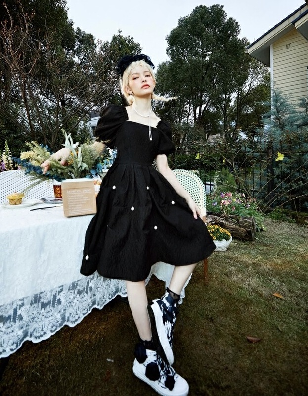 New in early summer! [AC] French bubble sleeve square neck dress 6715# JJ