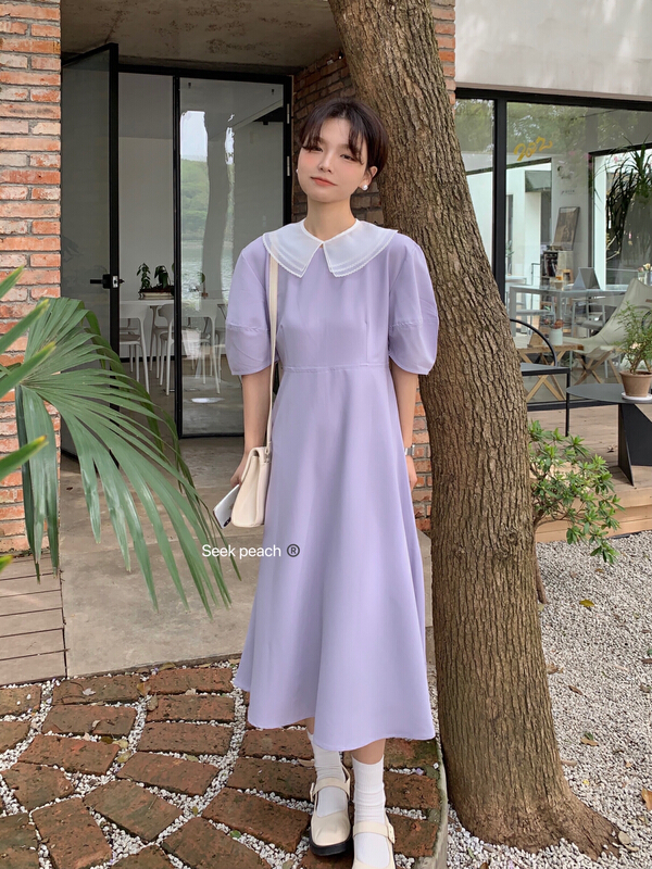 goods in stock! [seek peach] round neck lady dress (with detachable collar) 5126# ll