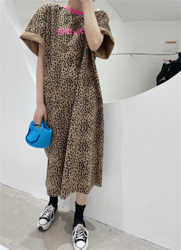New in early summer! [rich] leopard print short sleeve letter dress 77789# zyh