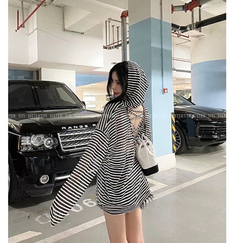 [1to3] personalized stripe backless hooded sunscreen shirt ys1-9031# LSW