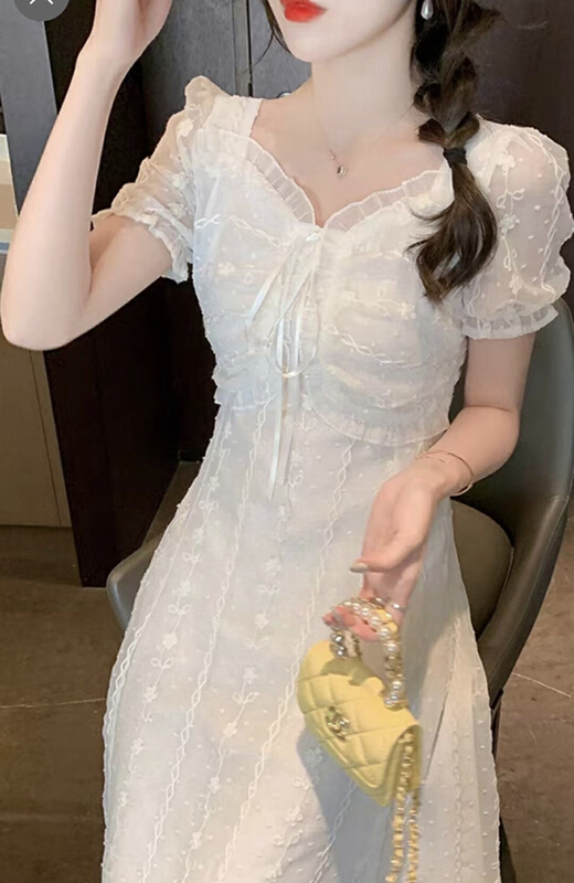 Spot! New in early summer! "Yingying New Clothes" Fashion Medium and Long Bubble Sleeve Dress 7126# CL