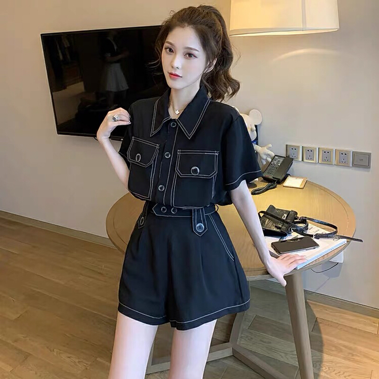 [JH] net red bright line Xiaoxiang Top + temperament casual Shorts Set (only suit) 41094# PCZ