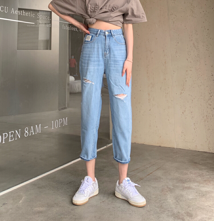 New in early summer! [1980] Korean style cut hole, slim fit, meat covered, age reduced Harlan comfortable jeans 62368# zyh