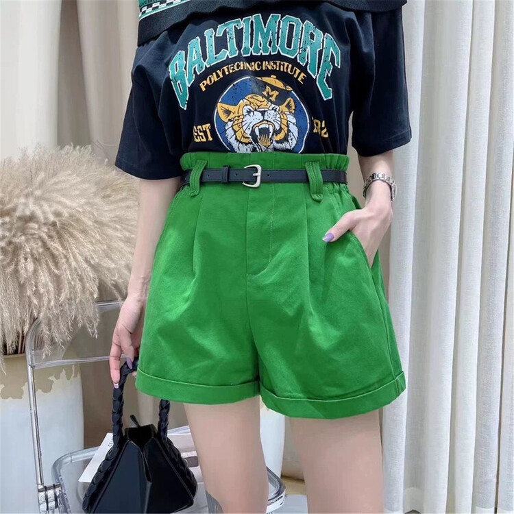 [Zhuozi] high waist simple casual shorts (with belt) 9007# hjy