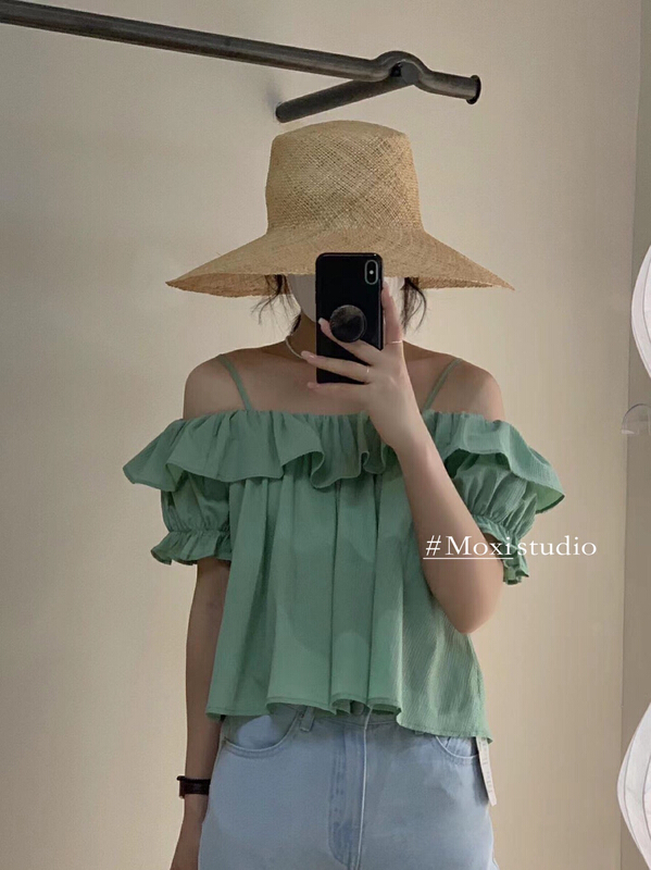 [Moxi] Korean style simple one shoulder suspender shirt 563# XJ