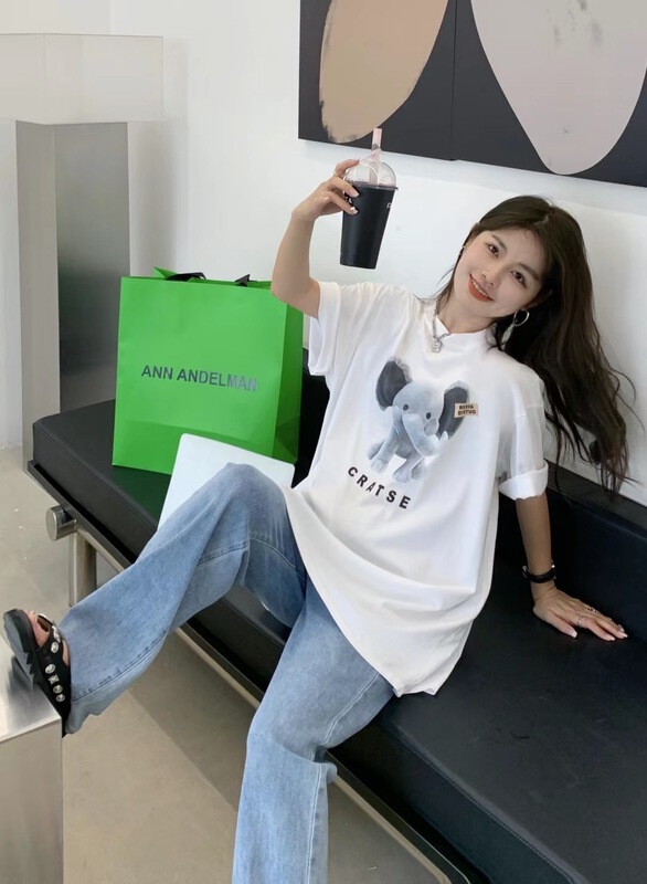 [eleven] elephant print loose short sleeve T-shirt (T-shirt only) 9082# lwy