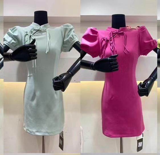 [little woman] Vintage cheongsam style stand neck slim dress 22171# PCZ