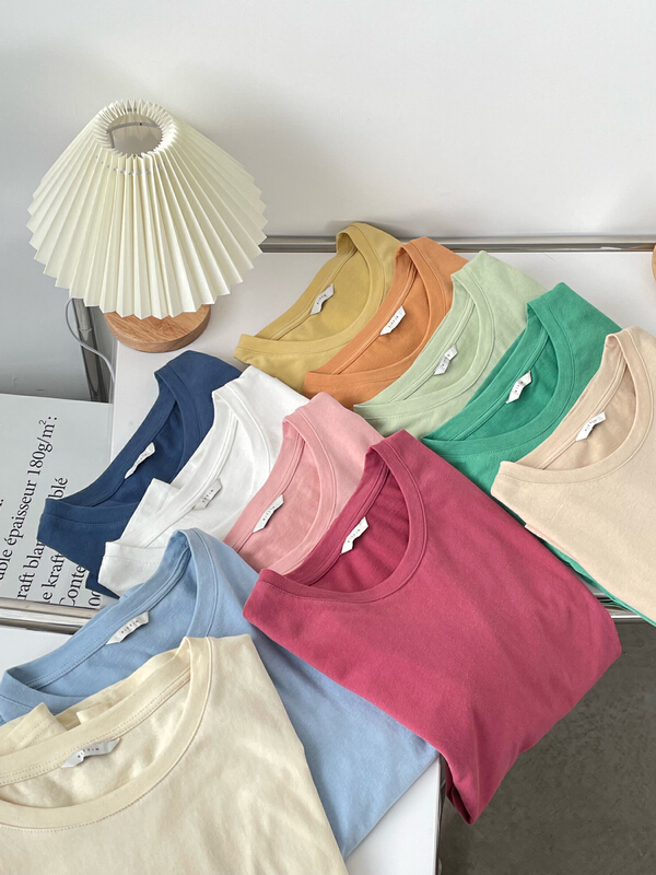 New year in early spring! [Kittin] Korean version solid color round neck loose and thin short sleeve T-shirt 309# L