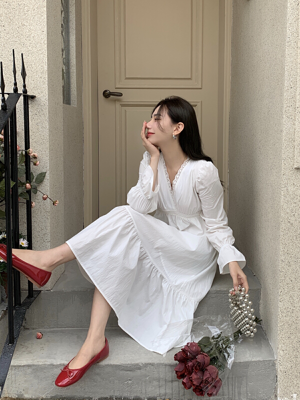 goods in stock! New year in early spring! [from. V] Korean Pullover crimping dress 7908# L