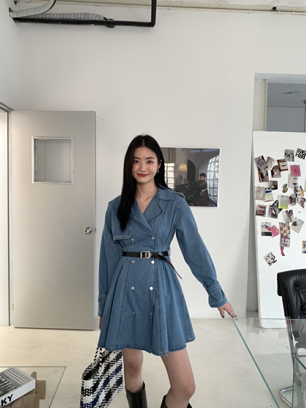 goods in stock! [u say] Korean windbreaker waist closing denim dress (with belt) 65058# LSL