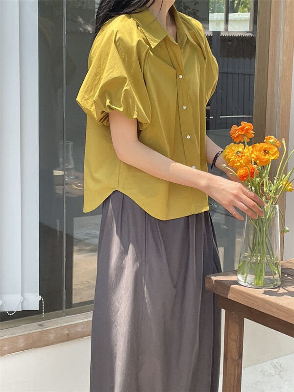New in early summer! [clean space] Korean style textured bubble sleeve shirt 31276# CLS