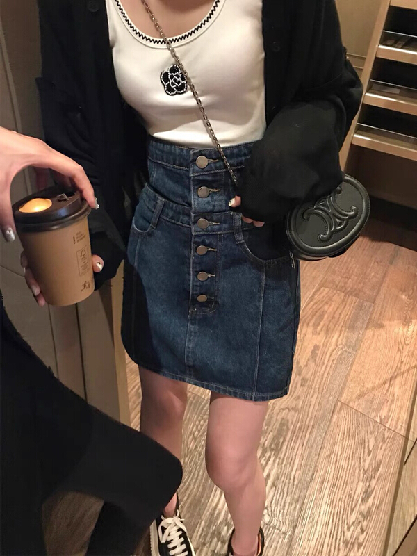 [smile baby] Korean version high waist slim single breasted buttock denim skirt b3021# WPL
