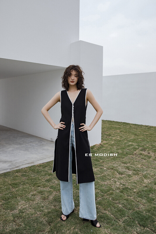 New year in early spring! [es modish] fashion V-neck dress with color contrast edge design (with waist rope) jk1531# jhy