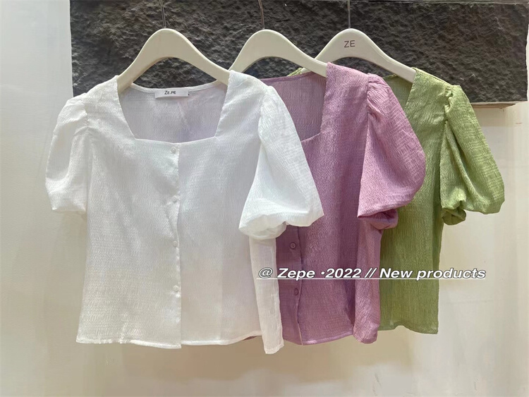 [Ze] single breasted comfortable bubble sleeve shirt 8577# ll