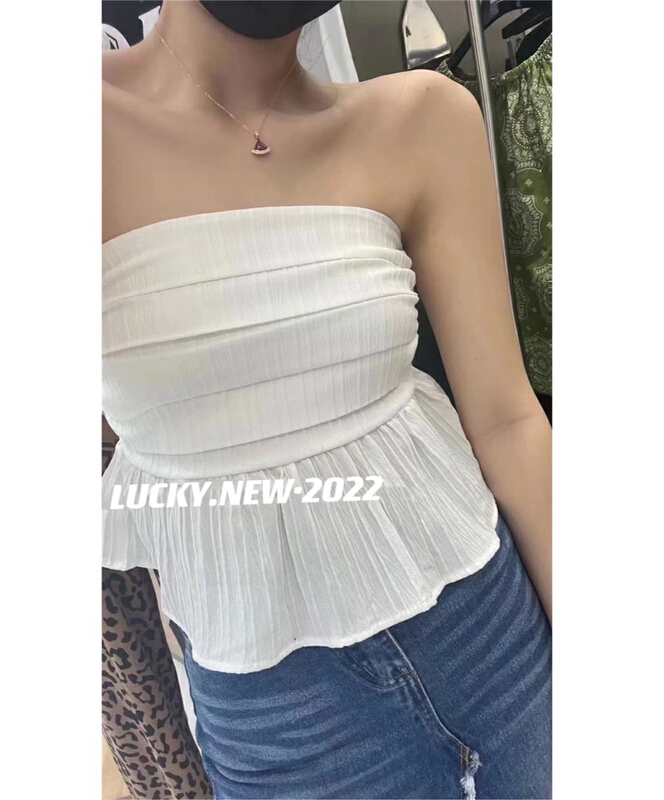 [lucky] slim Ruffle wrap chest pleated vest / sling 8837# zxx