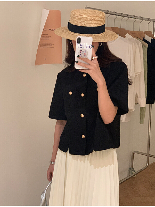goods in stock! [the mind] solid color round neck lower split jacket 60209# XYJ