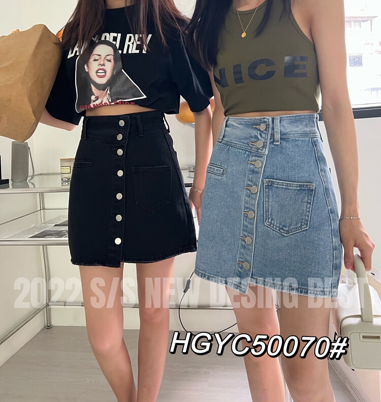 初夏上新！【韓國原創】高腰百搭顯瘦不規則牛仔裙  50070#  L