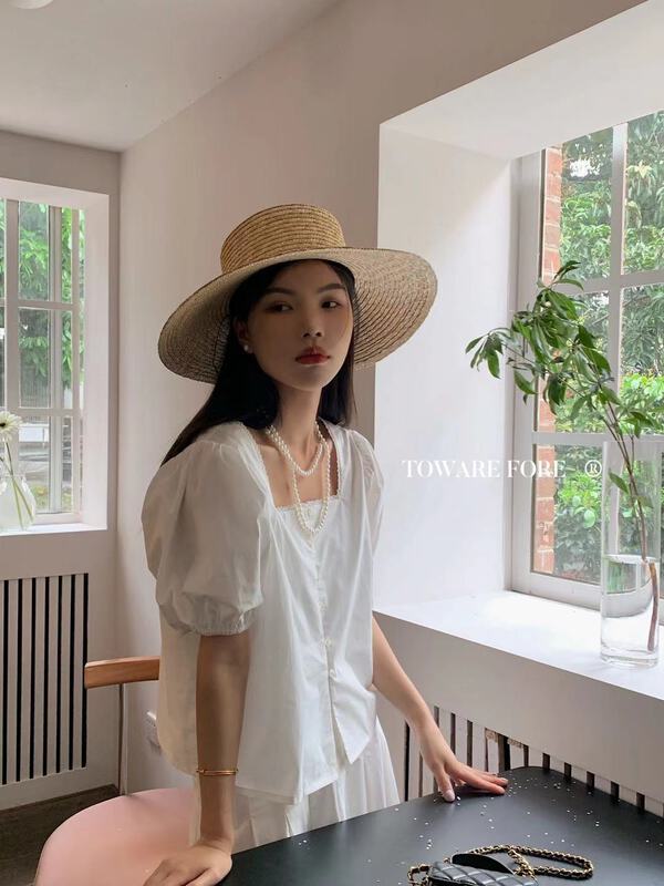 goods in stock! New in early summer! [ward front] square neck single breasted blouse w0000# zxl
