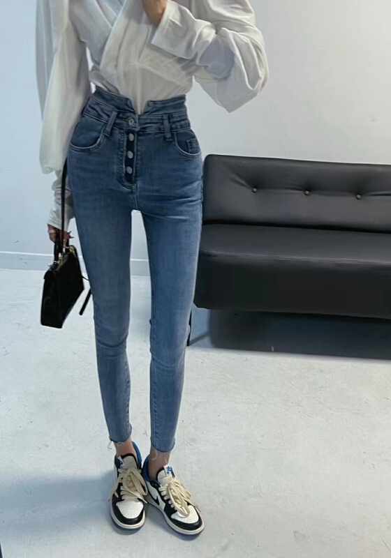New year in early spring! [x2 Fansi feather] high waist elastic button jeans 8143# WTT