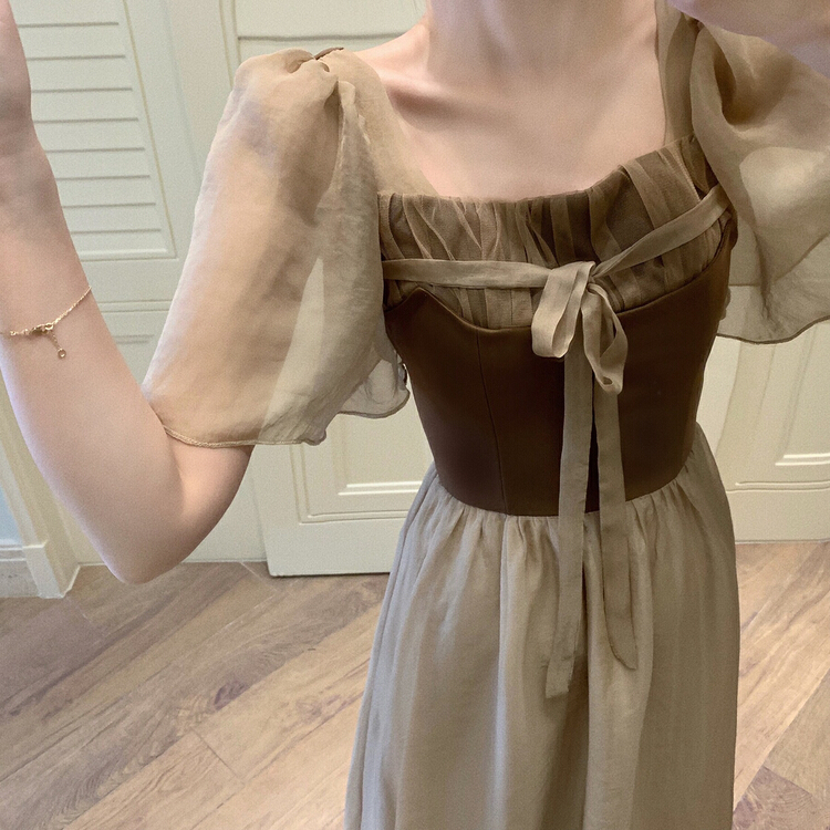 New in early summer! [Yingying new clothes] square neck stitching slim dress 7161# Cl