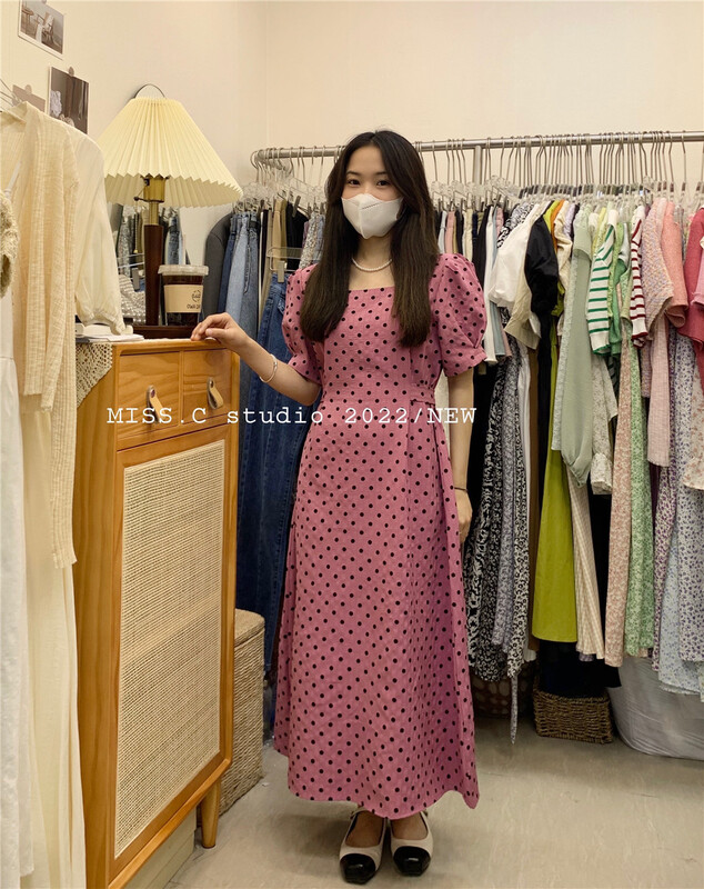 New in early summer! [miss. C studio] Hong Kong style retro wave point waist dress ys1-8202# zxx