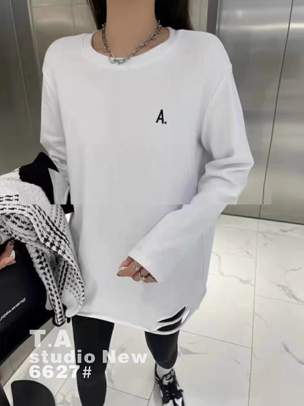 New year in early spring! [TA +] simple round neck Pullover medium long letter printed long sleeve T-shirt 06627# XYY