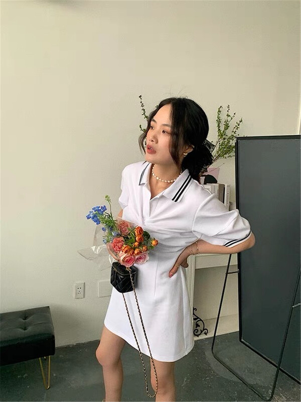 [Sumi] Korean polo collar short sleeve dress 22660# zjy