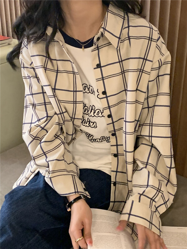 New year in early spring! [free Valley] Korean loose check design shirt 4656-1# LSW