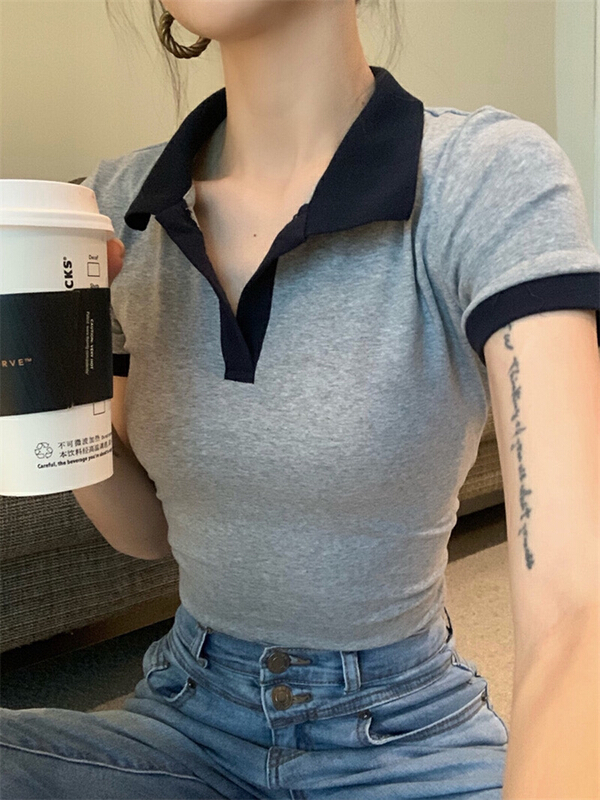 [xinyuanjieyi Xinyuan garment] Polo half open neck color matching short sleeve T-shirt 539# Cl