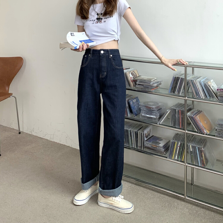 New year in early spring! [timely rain] Han Feng ins high waist slim elastic straight jeans a7012# jhy