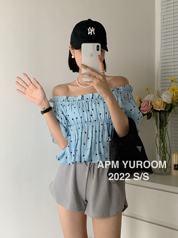New in early summer! [APM yuroom] sweet temperament wave point one shoulder shirt 22199# LSL