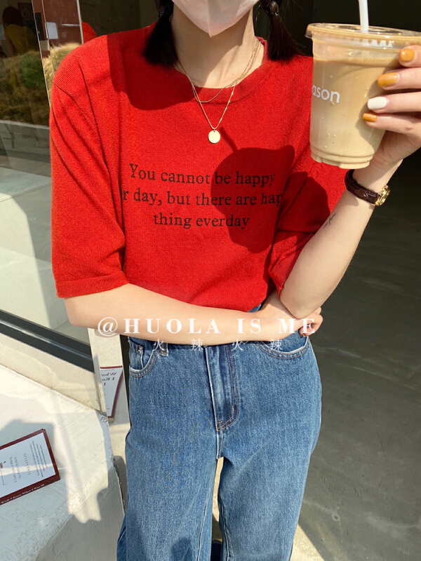 New year in early spring! [hot Huola is me] crew neck letter versatile T-shirt 7516# cqw