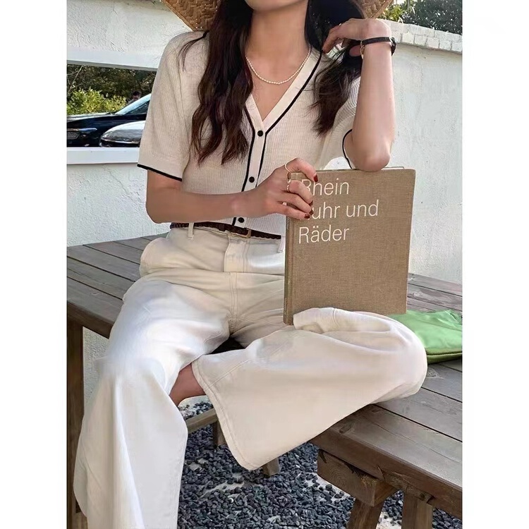 New in early summer! [Weika] Korean version V-neck single breasted short sleeved knitted cardigan 8108# lwy