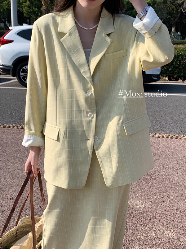 goods in stock! New year in early spring! [Moxi] Korean commuter Plaid suit 58108# XJ