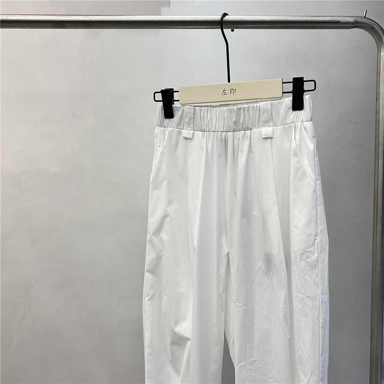 [5uu on the left] simple temperament straight elastic waist nine point casual pants ys1-6176# CSX