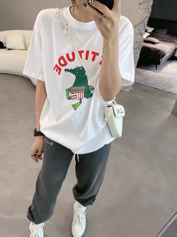[Dake family] cute swimming circle crocodile print round neck short sleeve T-shirt 51911# zjy