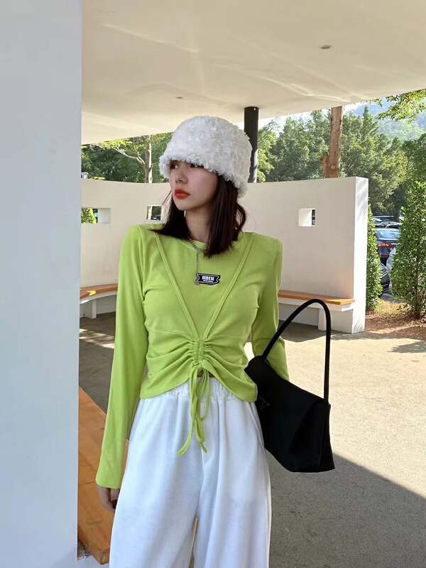 New year in early spring! [small clothing] design sense niche drawstring long sleeve T-shirt 1248# LSL
