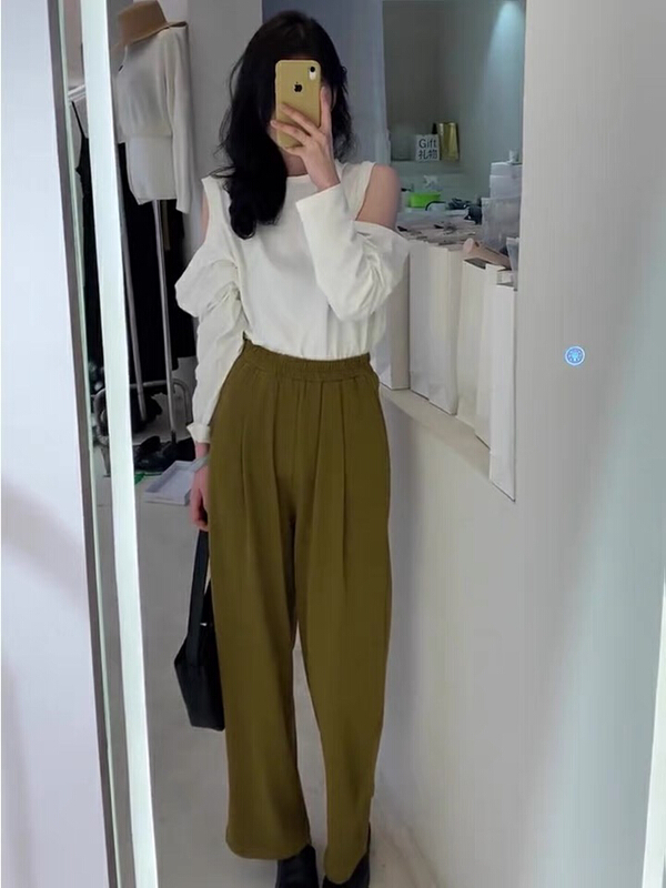 New in early summer! [c.h.z] Vintage high waist elastic waist wide leg casual pants 90878# WTT