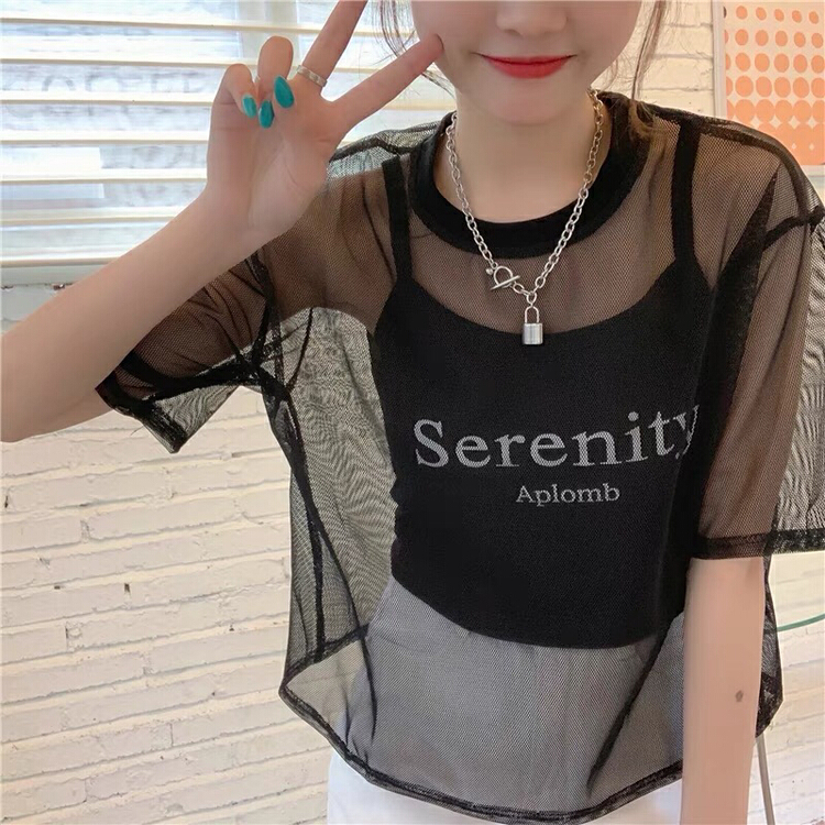 New in early summer! [fan fan] fashion Han Fan Short Sleeve T sleeve + letter comfortable suspender vest set 5660# JJ