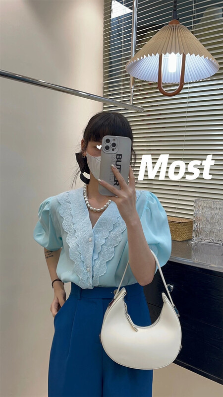 goods in stock! [Mr.Z] French temperament V-neck lace shirt 96923# zjy