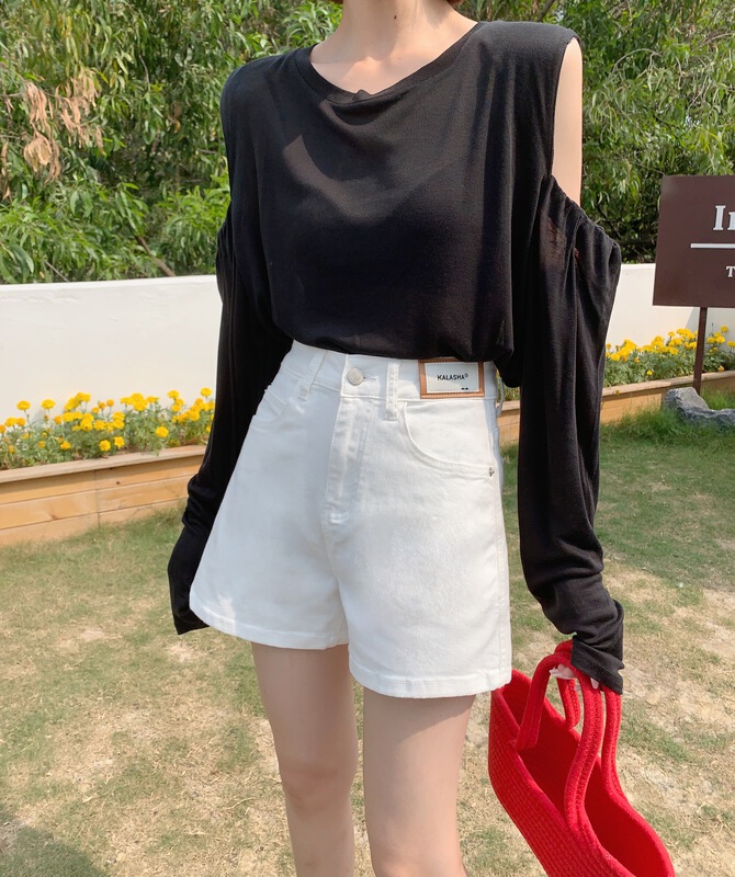 [Qiqi] personalized label casual denim shorts 6163# cqw
