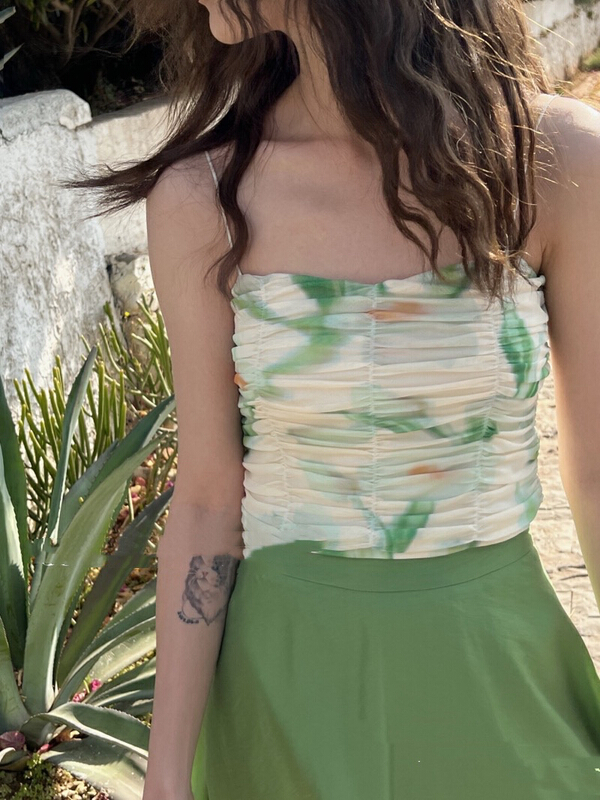 [blue show] Korean floral pleated versatile short vest / sling 6108# LSW