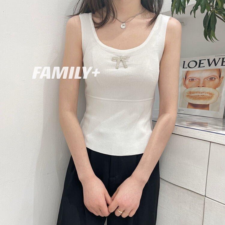 New in early summer! [family +] Korean simple slim fit vest / sling (water diamond brooch) 22216# ozq